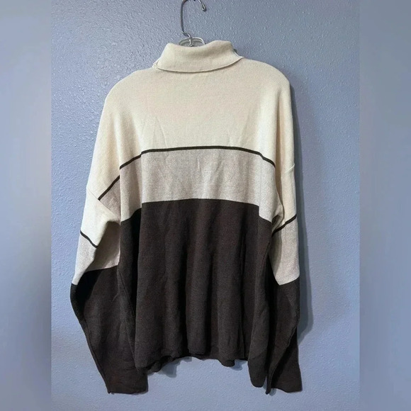 Vintage Bachrach Mock Neck Wool Sweater Long Sleeve Brown/Cream Sz Large Men USA - Picture 2 of 5